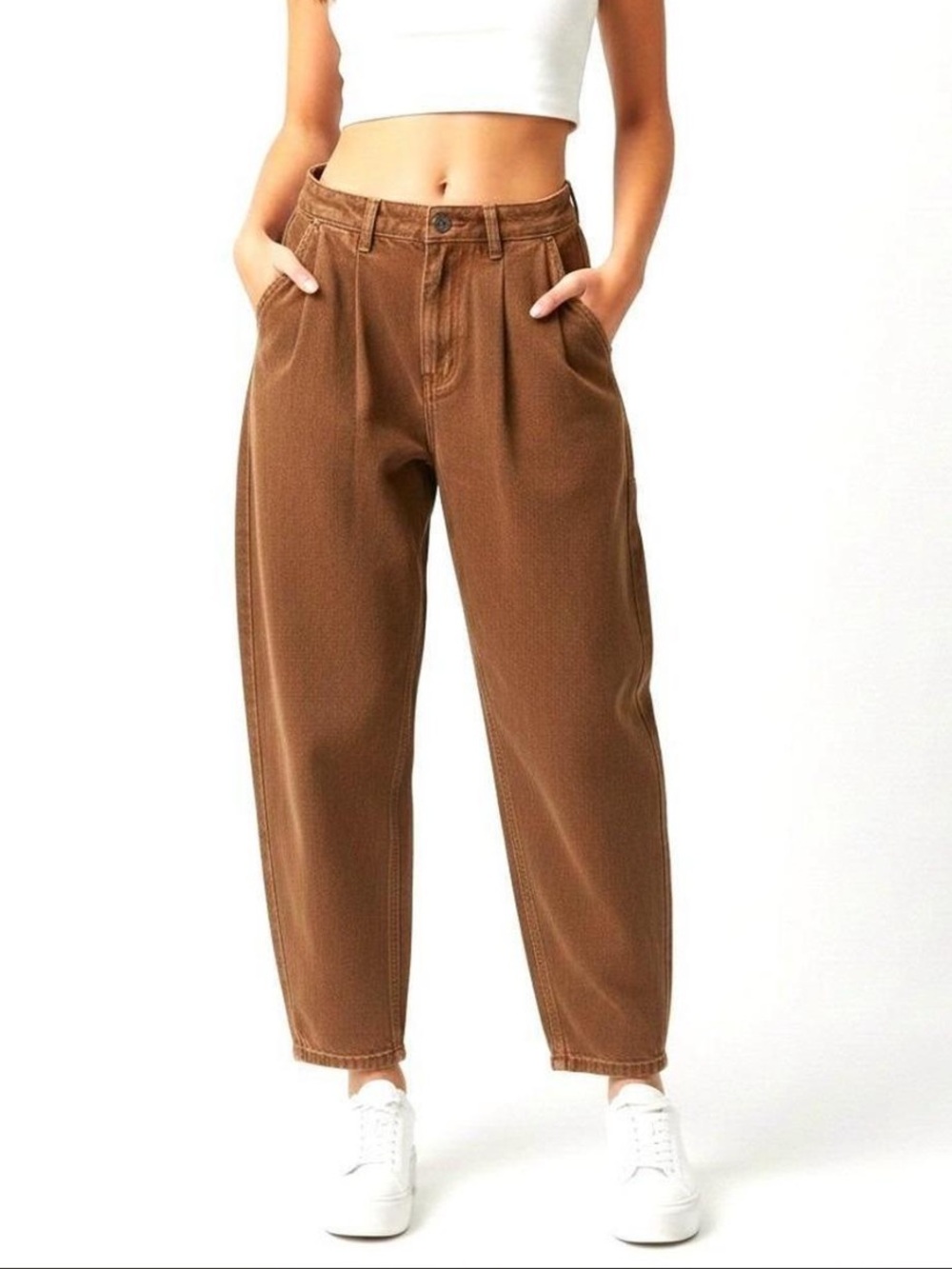 Lioness Wide-Leg High-Rise Barrel Pants in Brown